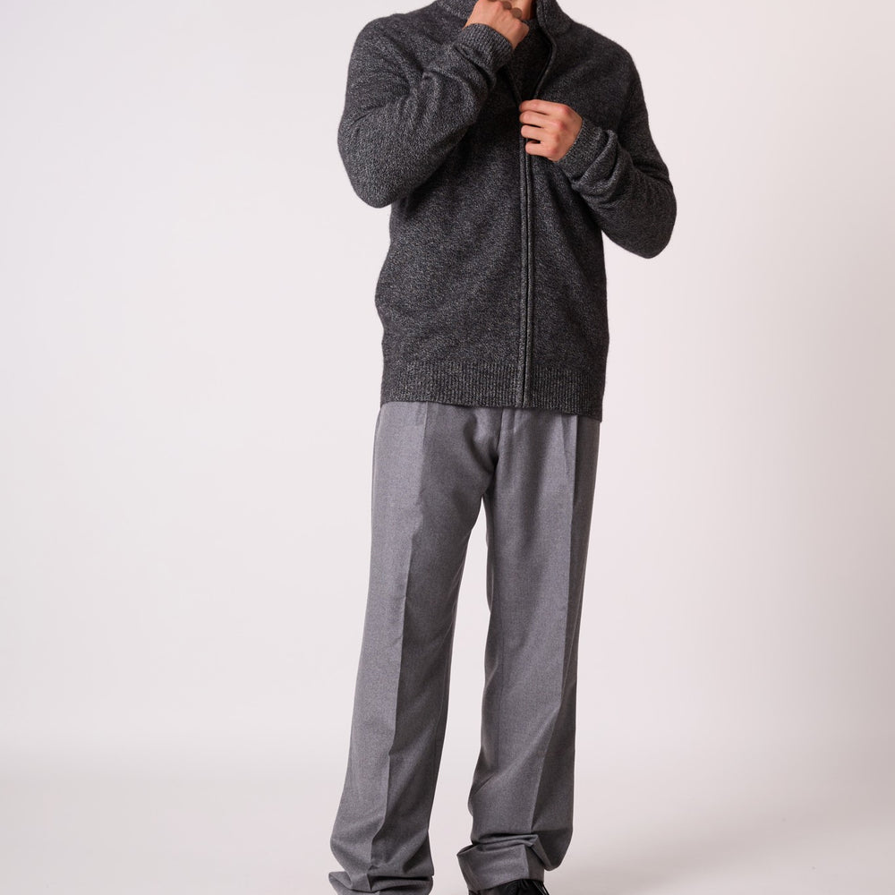 leo gilet zippé col camionneur 4 fils noir/blanc 100% cachemire