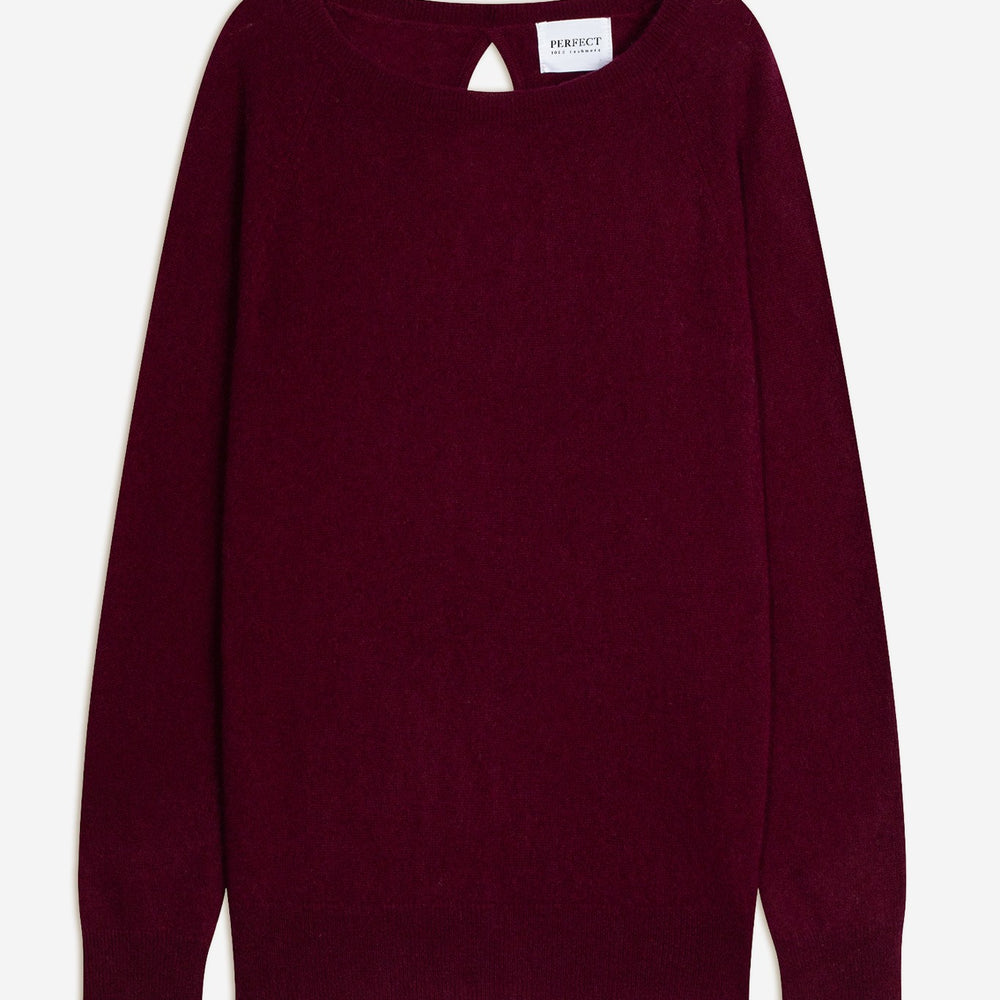 leslie pull col bateau goutte dos bordeaux 100% cachemire