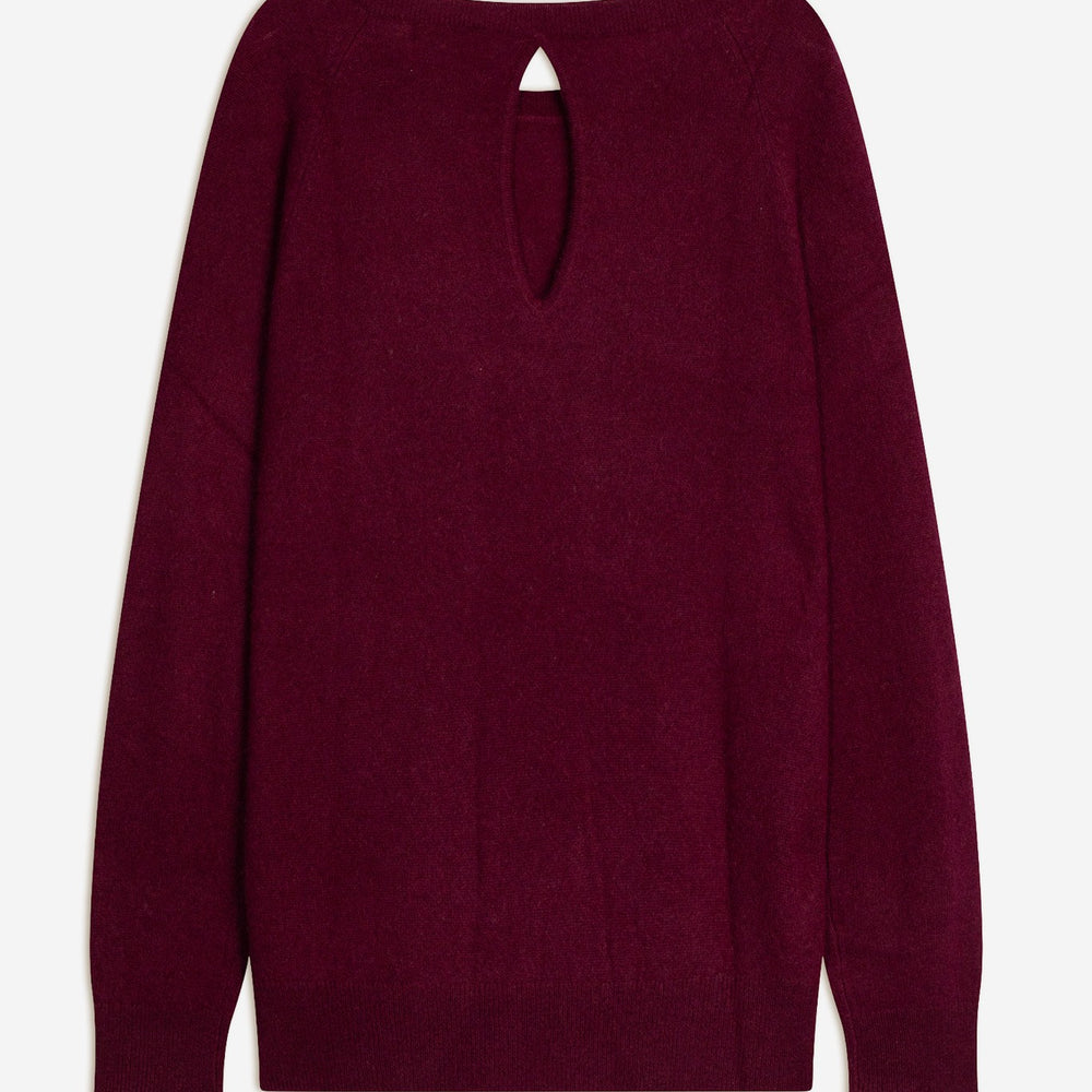 leslie pull col bateau goutte dos bordeaux 100% cachemire