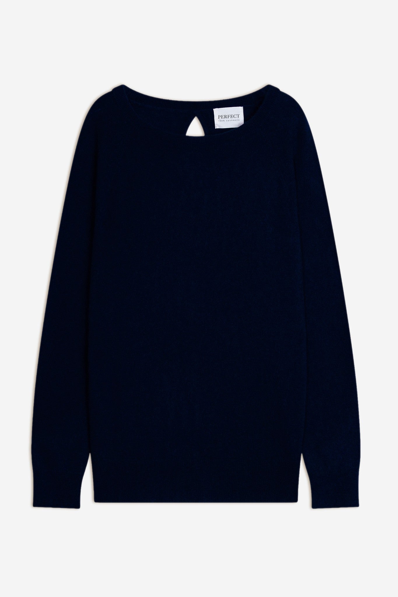 leslie pull col bateau goutte dos navy 100% cachemire