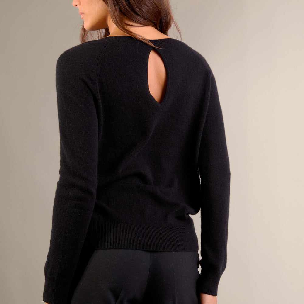 leslie pull col bateau goutte dos noir 100% cachemire