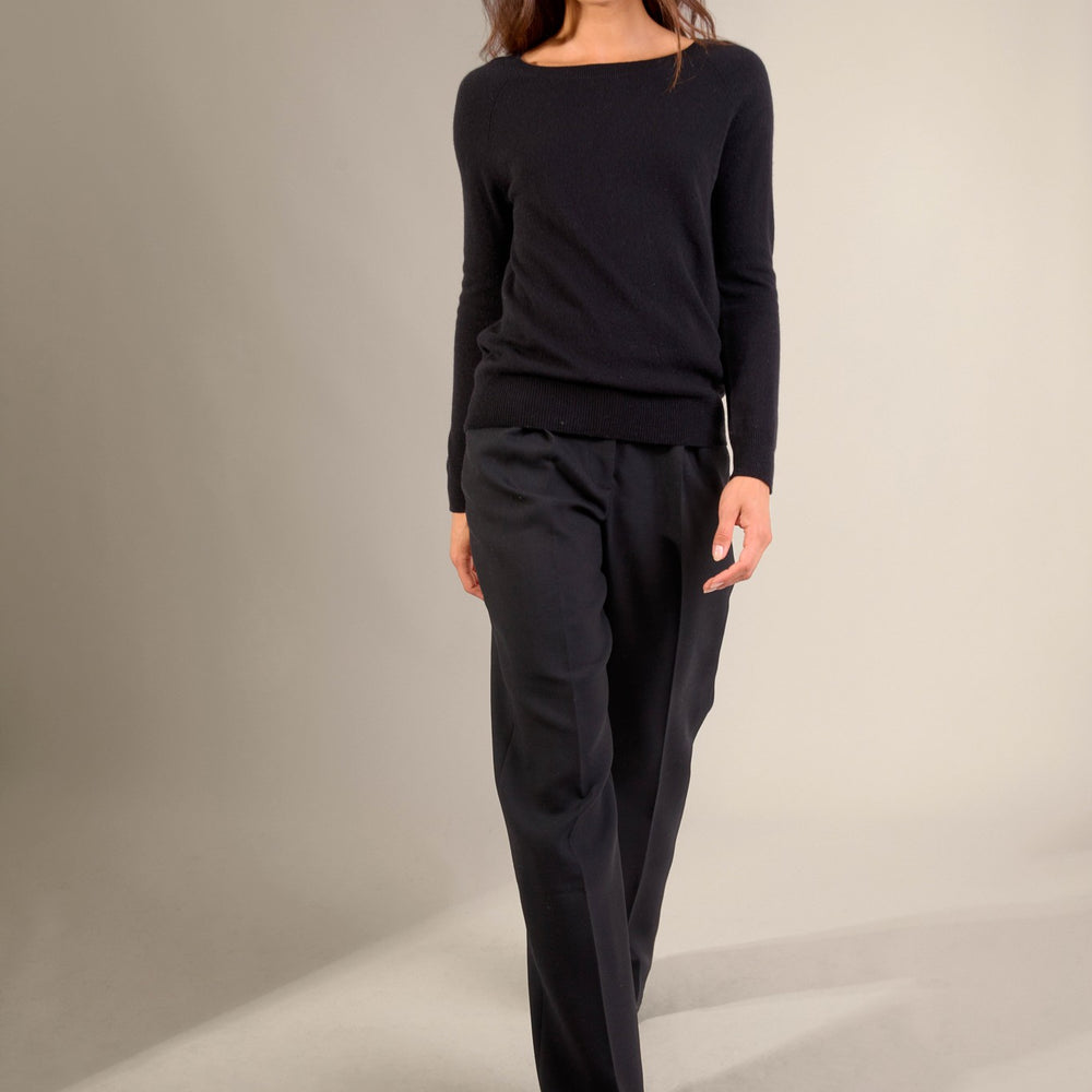 leslie pull col bateau goutte dos noir 100% cachemire