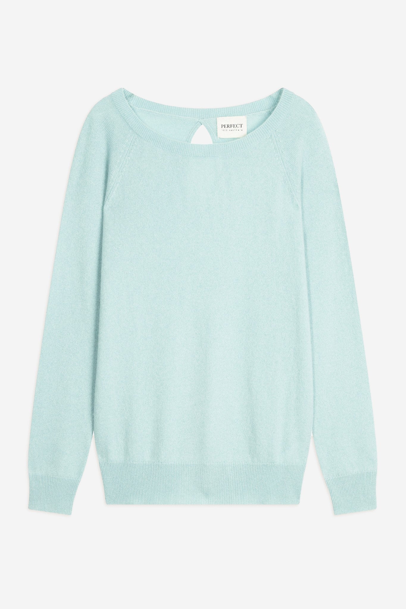 leslie pull col bateau goutte dos vert lagon 100% cachemire