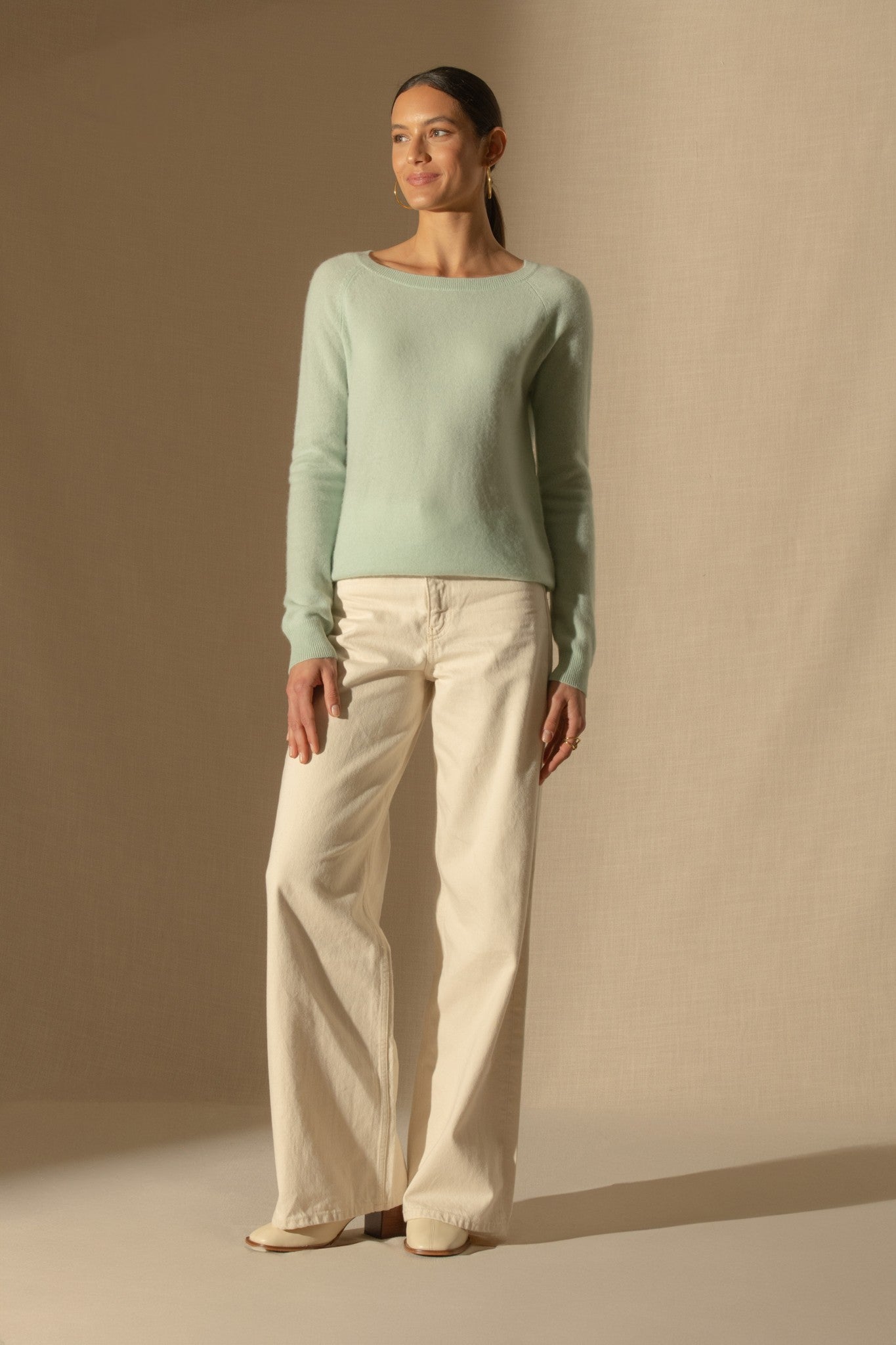 leslie pull col bateau goutte dos vert lagon 100% cachemire