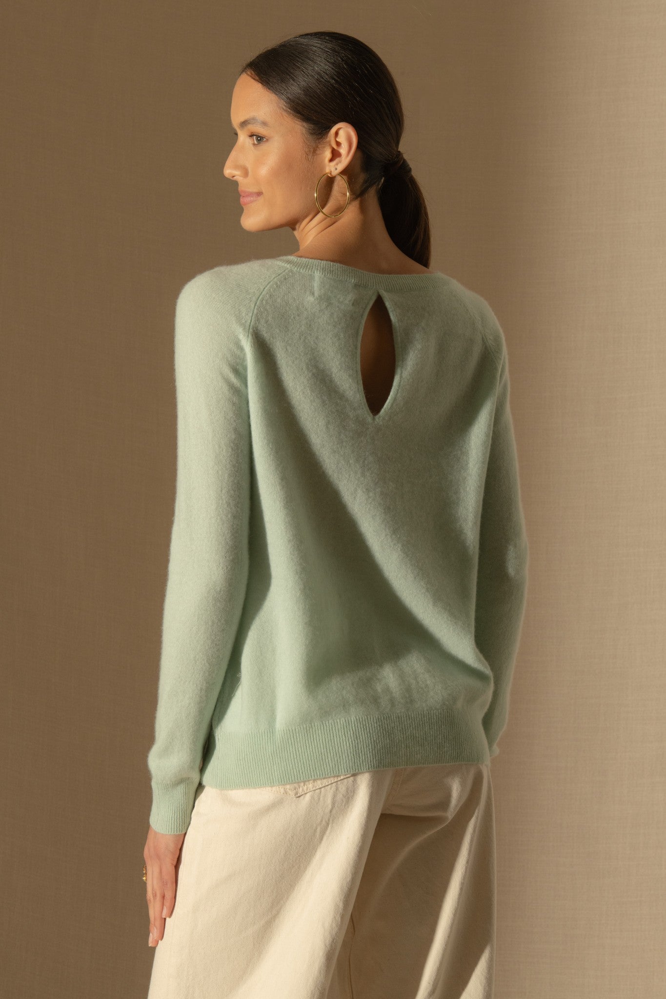 leslie pull col bateau goutte dos vert lagon 100% cachemire