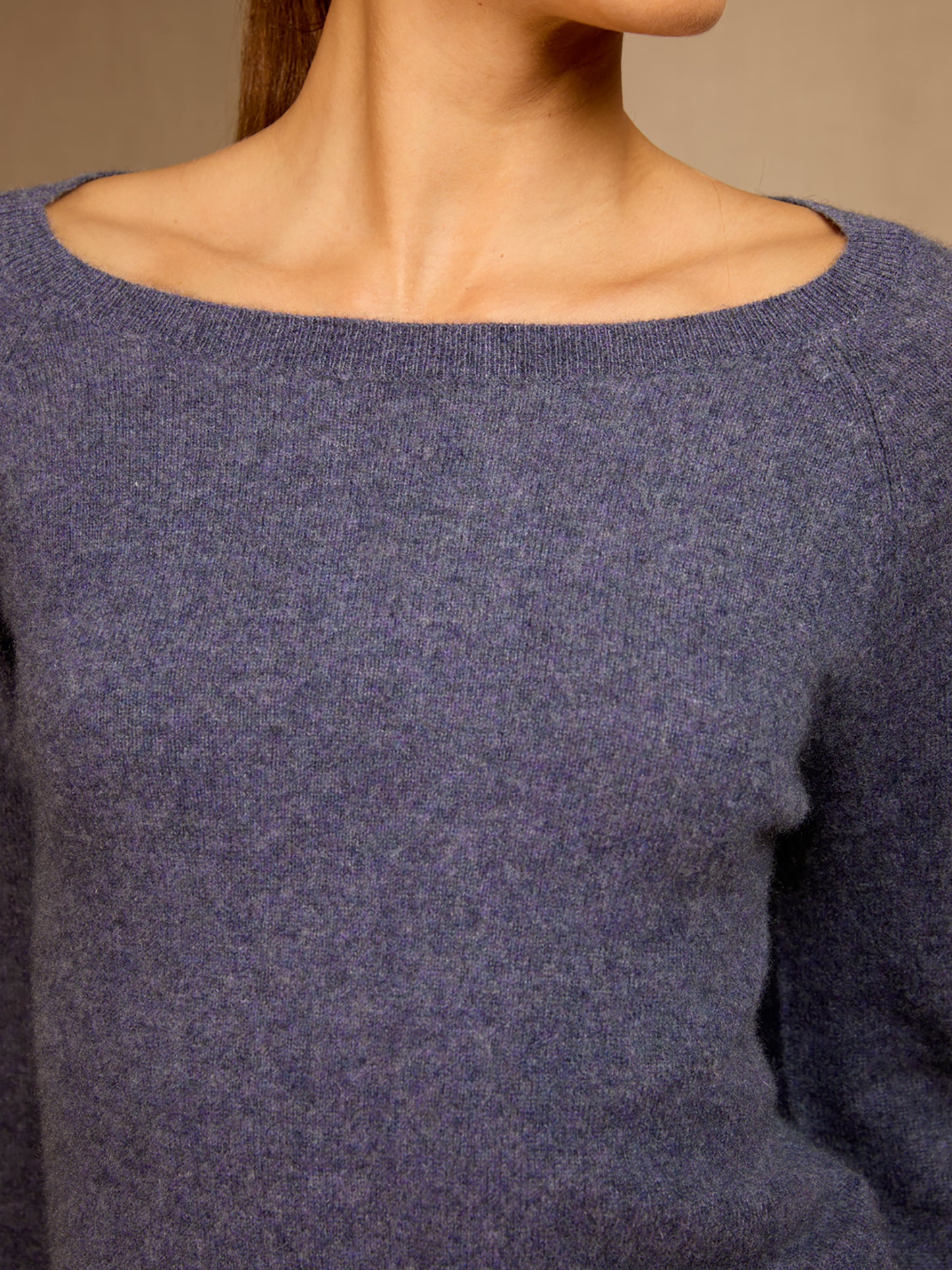 LESLIE pull col bateau goutte dos violet gris chiné 100% cachemire