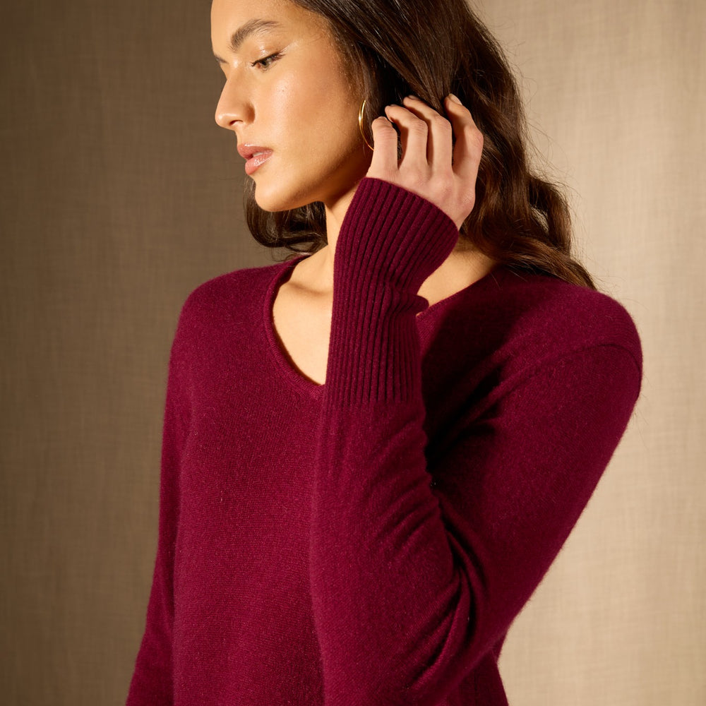 levana robe col v bordeaux 100% cachemire