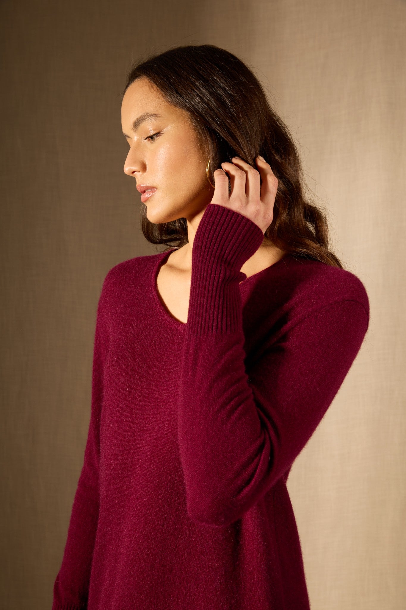 levana robe col v bordeaux 100% cachemire