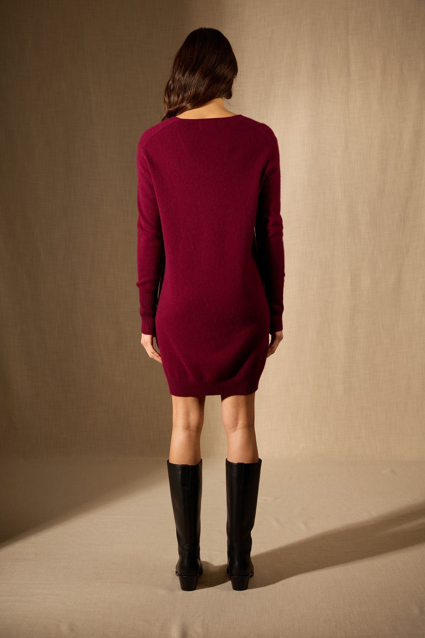 levana robe col v bordeaux 100% cachemire