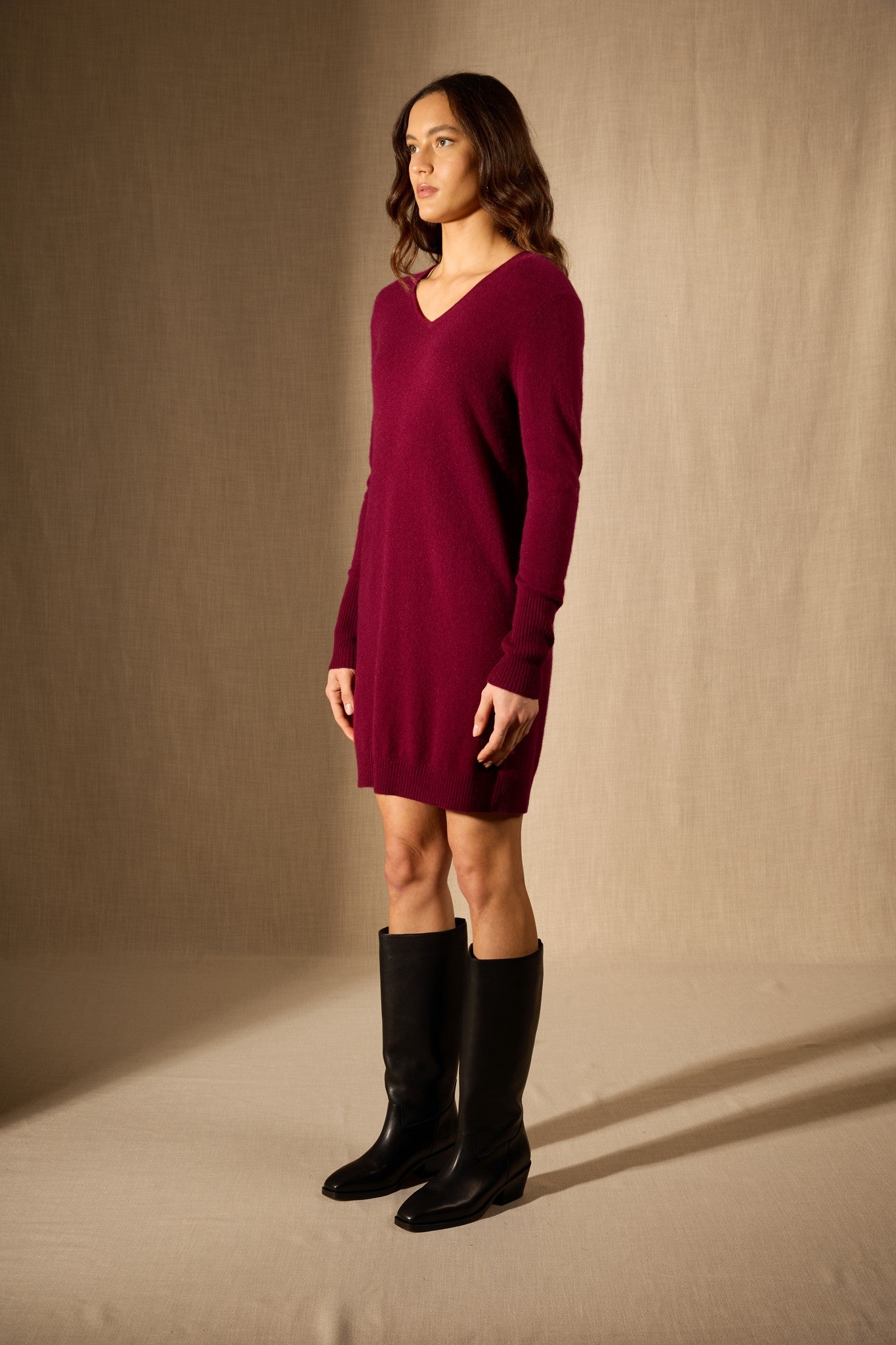 levana robe col v bordeaux 100% cachemire