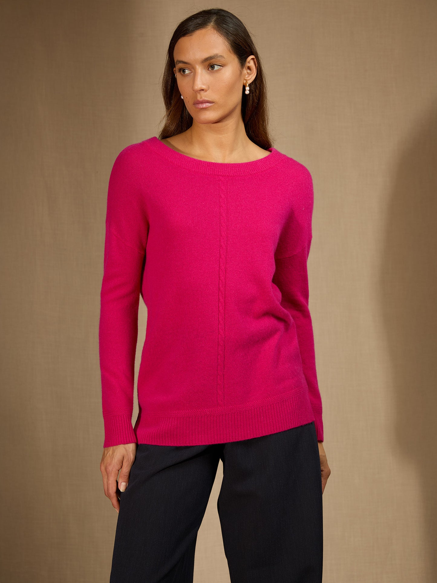 LILARIA pull col bateau fuchsia 100% cachemire