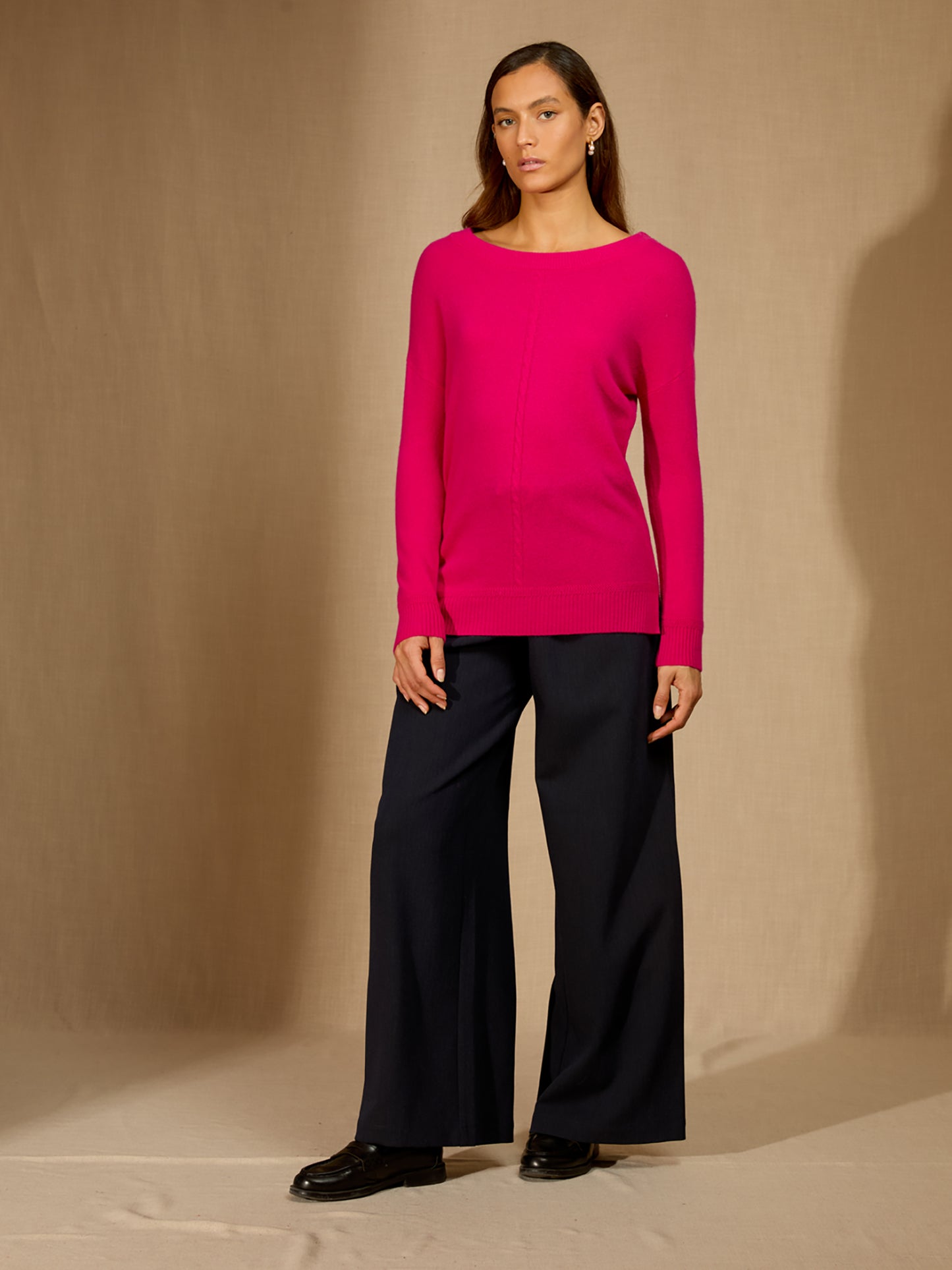 LILARIA pull col bateau fuchsia 100% cachemire