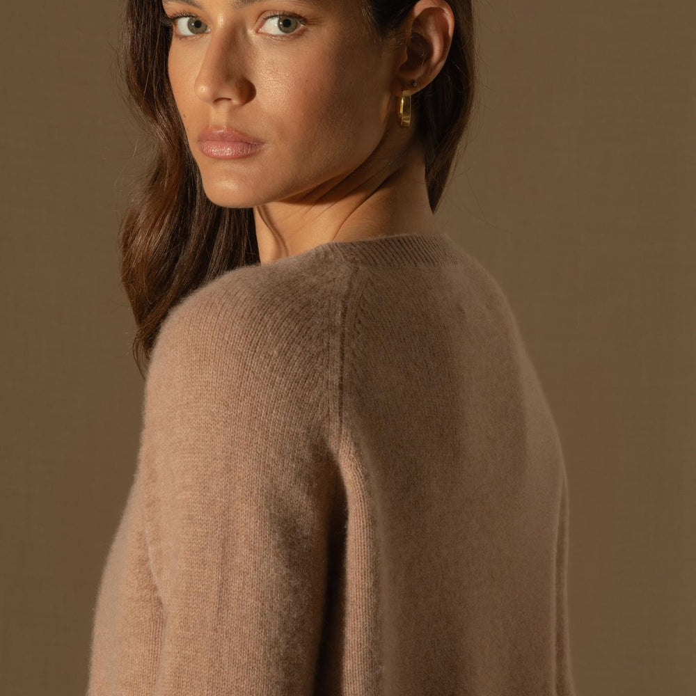 LILA pull col rond 4 fils camel chiné 100% cachemire