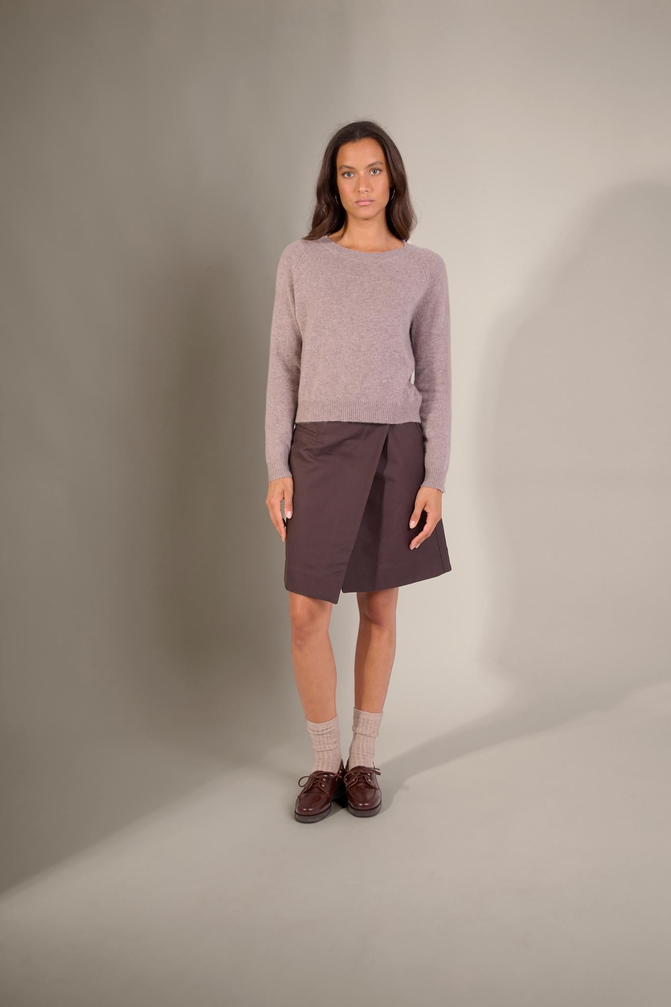 LILA pull col rond 4 fils caribou chiné 100% cachemire