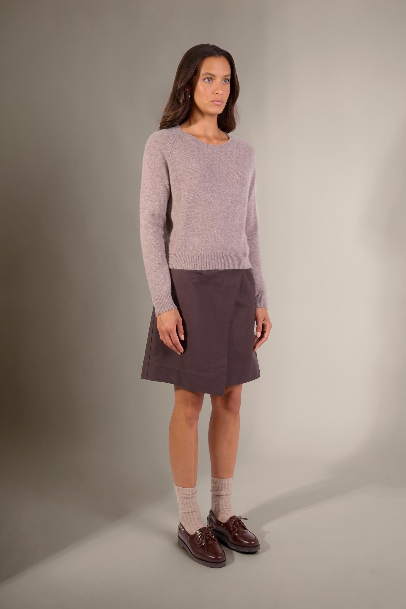 LILA pull col rond 4 fils caribou chiné 100% cachemire
