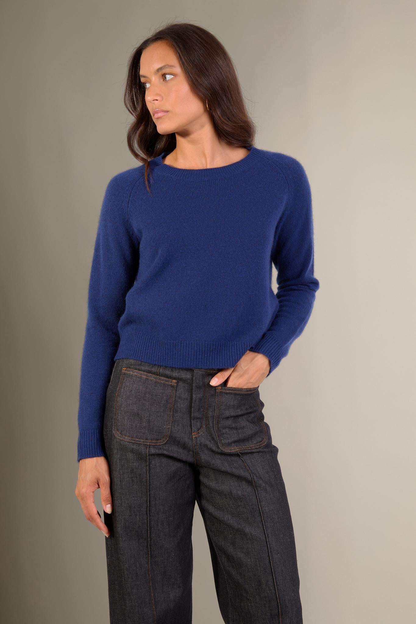 LILA pull col rond 4 fils minuit 100% cachemire