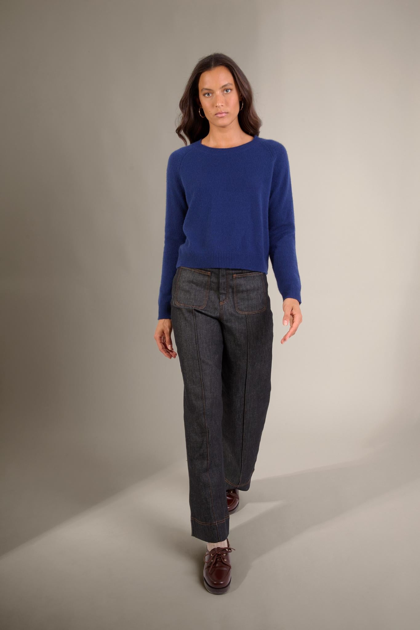 LILA pull col rond 4 fils minuit 100% cachemire