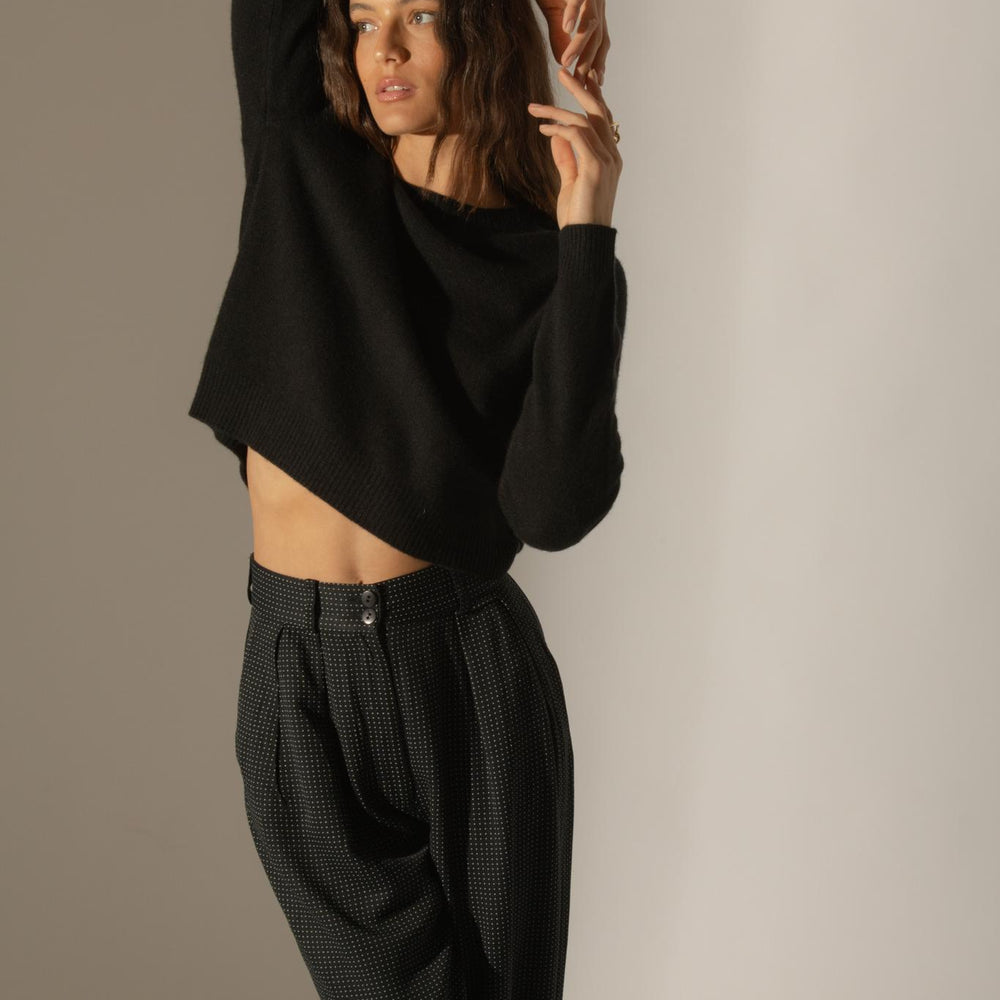 LILA pull col rond 4 fils noir 100% cachemire