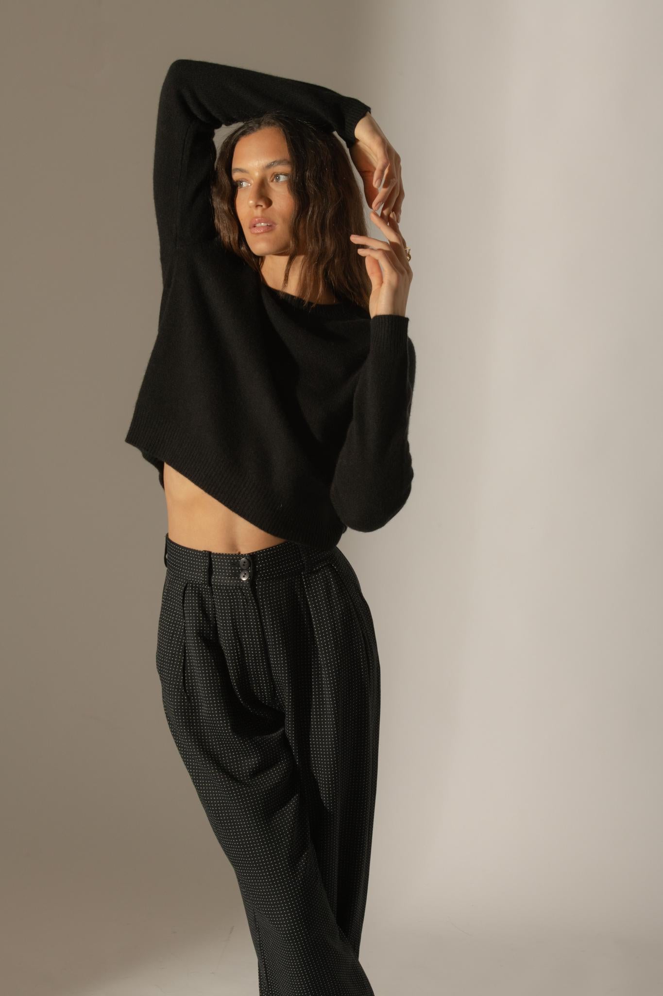 LILA pull col rond 4 fils noir 100% cachemire