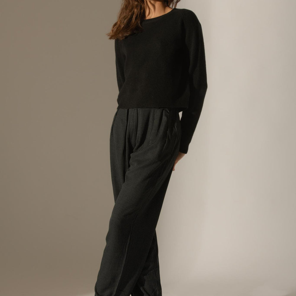 LILA pull col rond 4 fils noir 100% cachemire