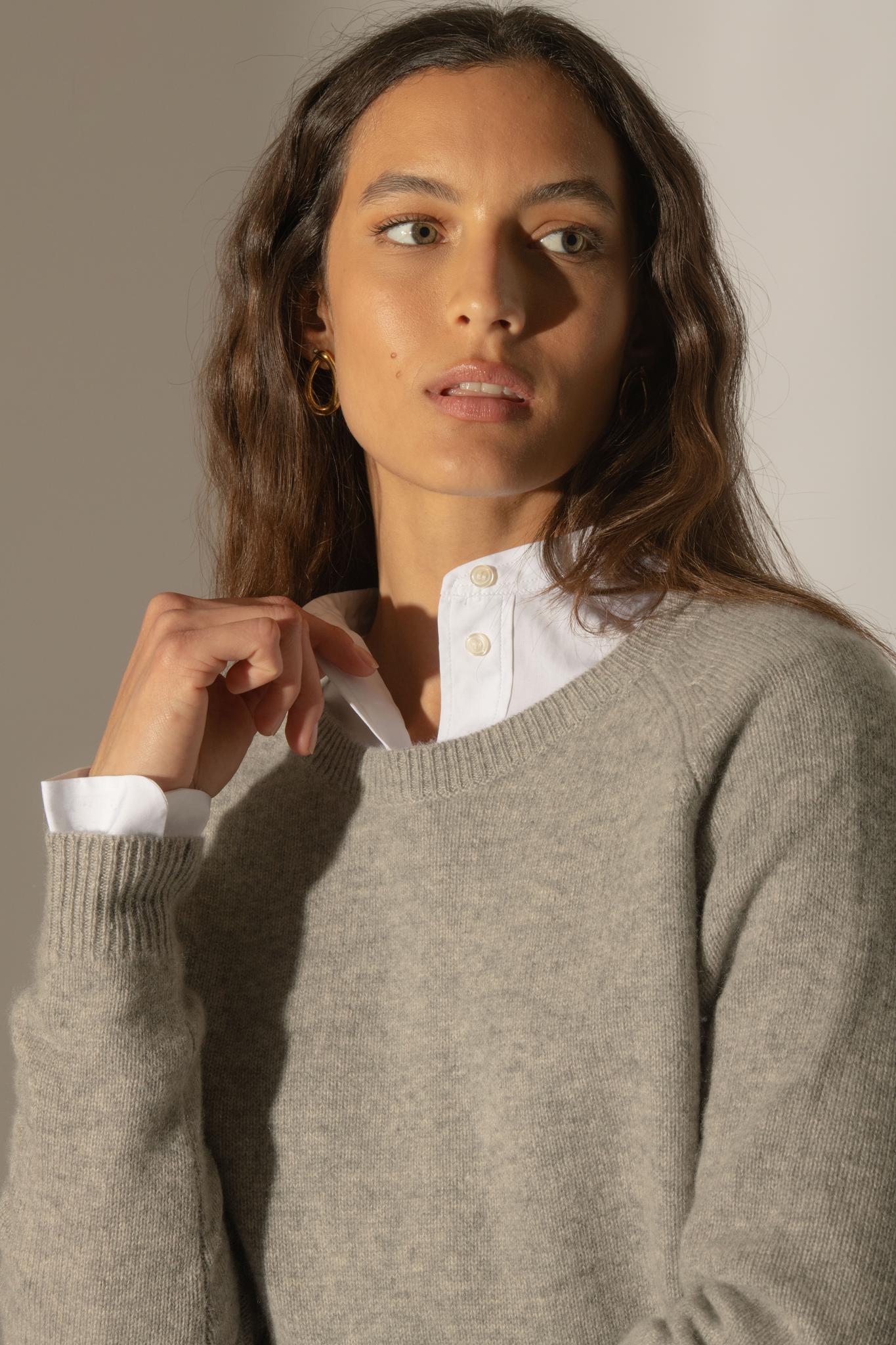 LILA pull col rond 4 fils nuage chiné 100% cachemire