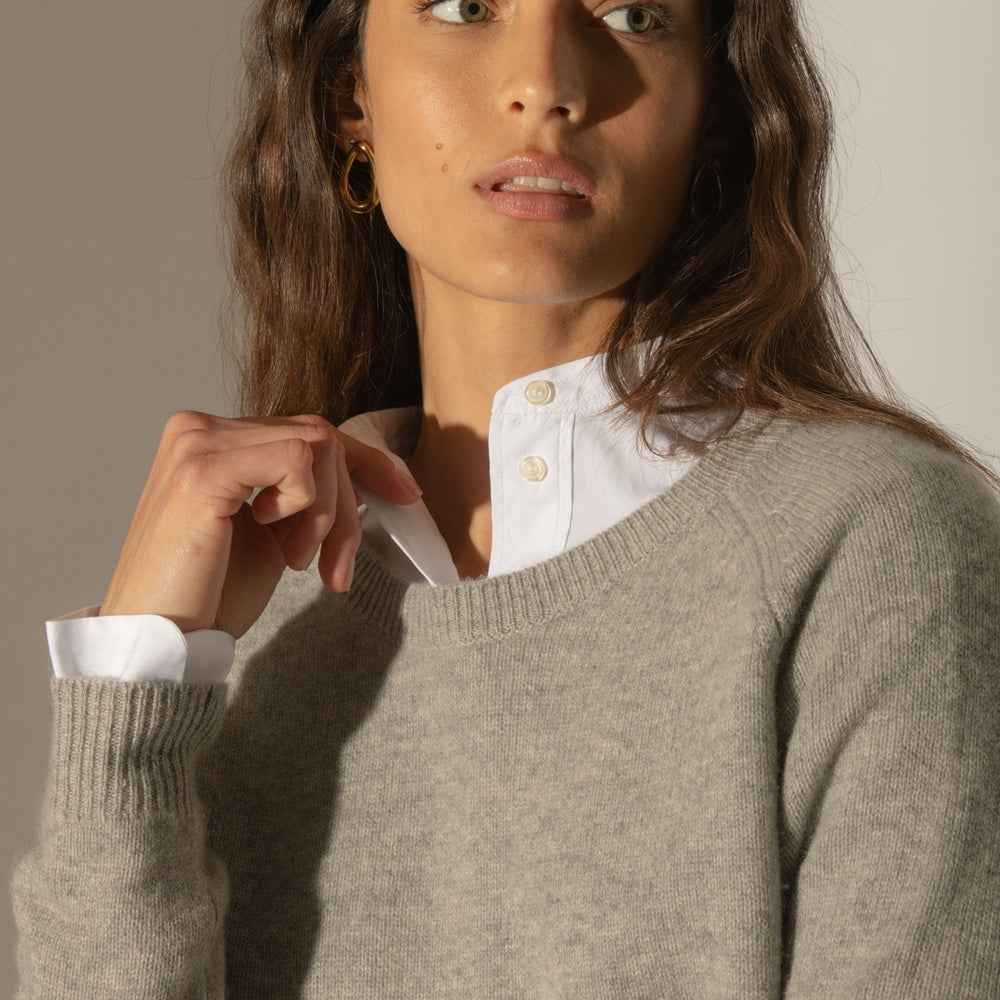 lila pull col rond 4 fils nuage chiné 100% cachemire