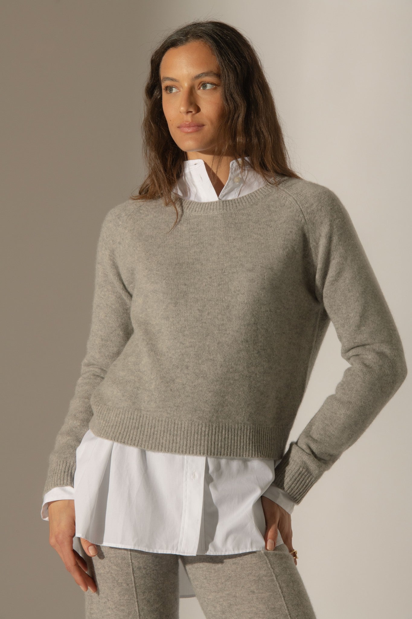 lila pull col rond 4 fils nuage chiné 100% cachemire