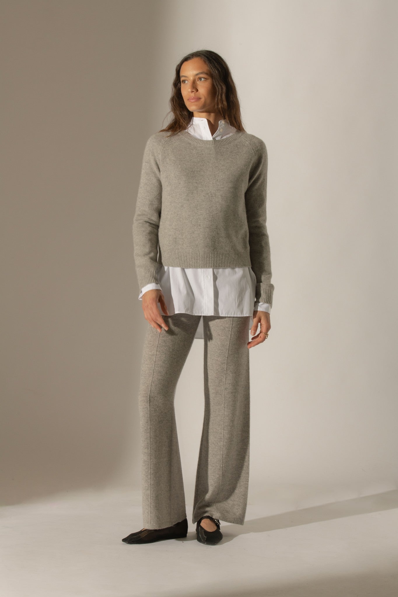 lila pull col rond 4 fils nuage chiné 100% cachemire