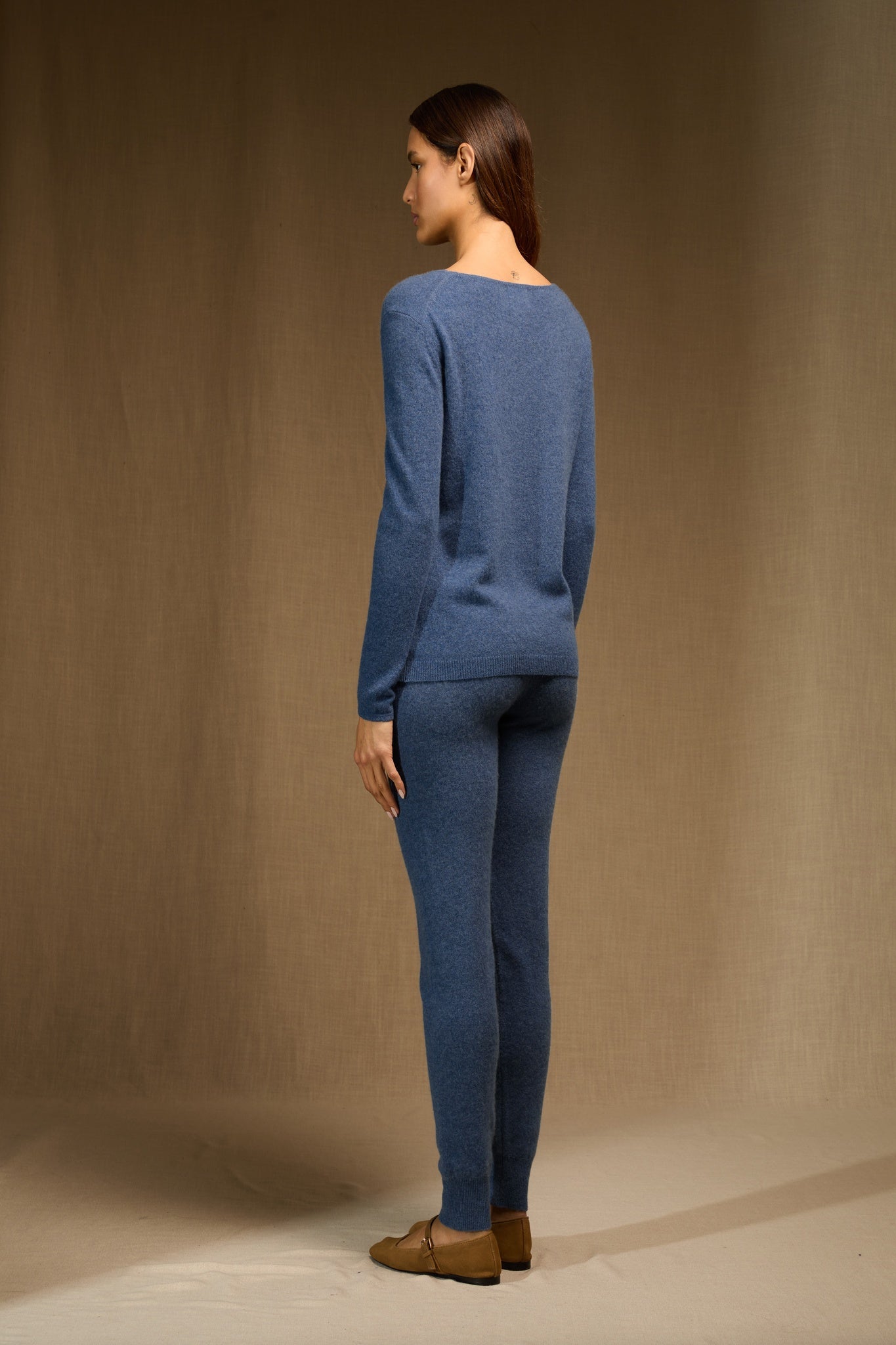 LINDSAY pull col bateau bleu denim 100% cachemire