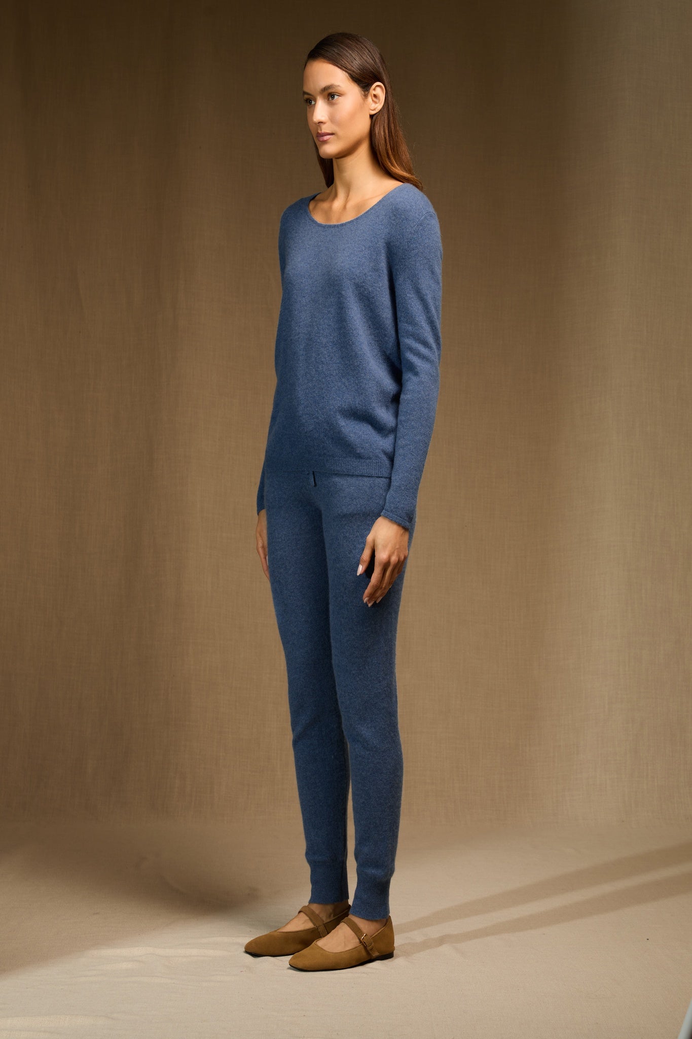 LINDSAY pull col bateau bleu denim 100% cachemire