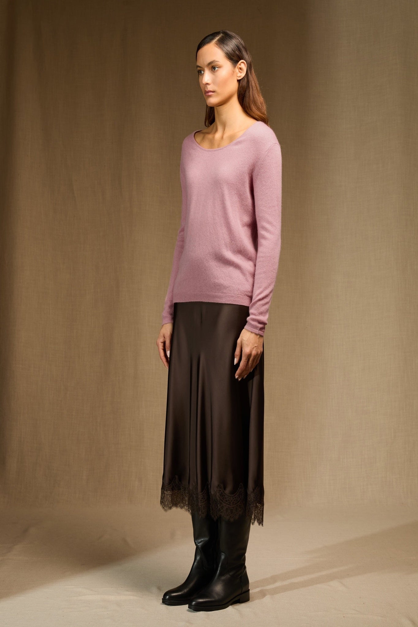 lindsay pull col bateau bois de rose 100% cachemire
