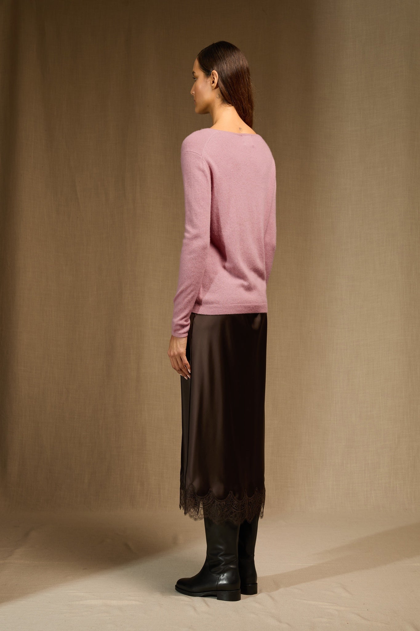 lindsay pull col bateau bois de rose 100% cachemire