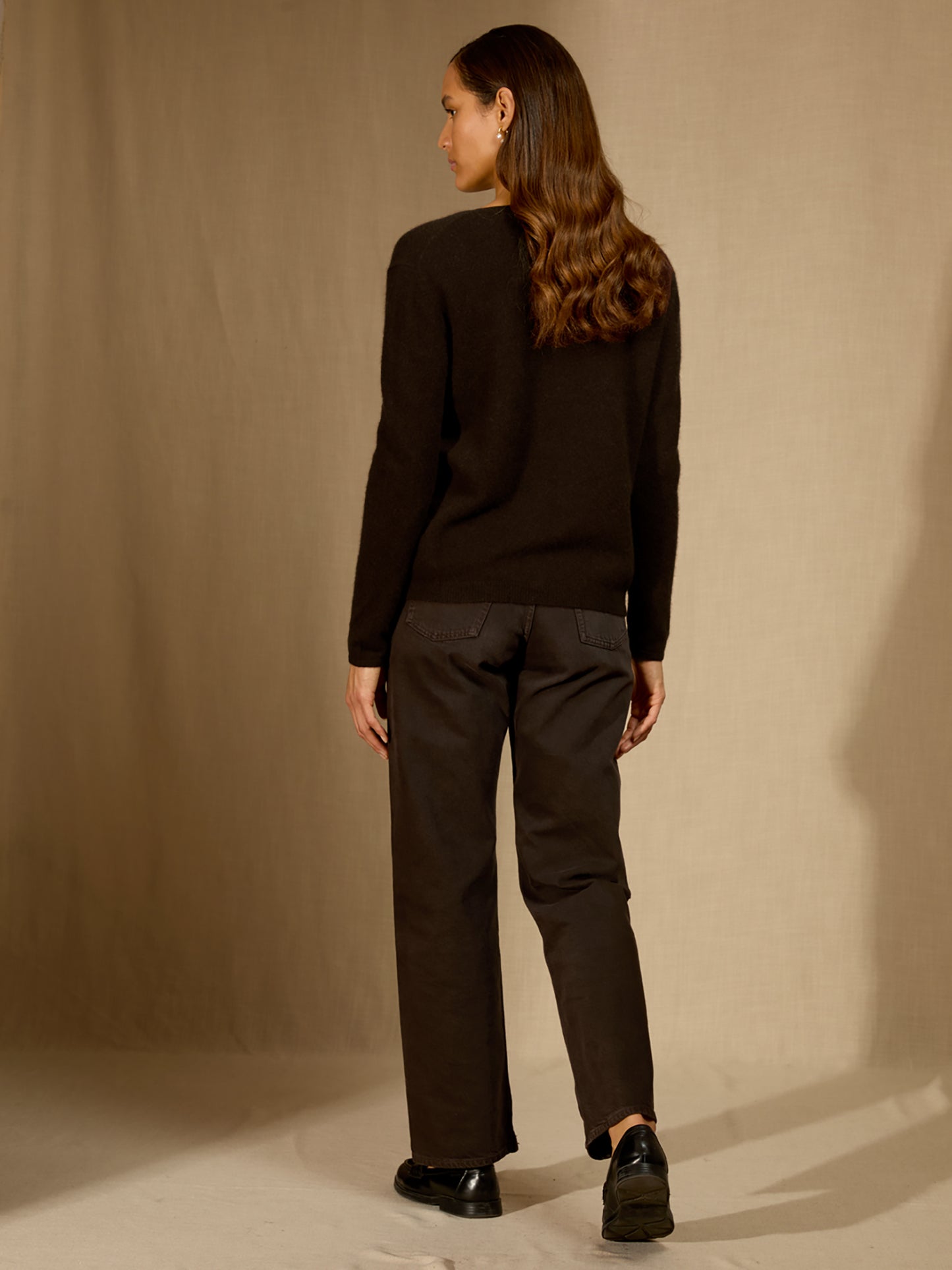 LINDSAY pull col bateau choco chiné 100% cachemire