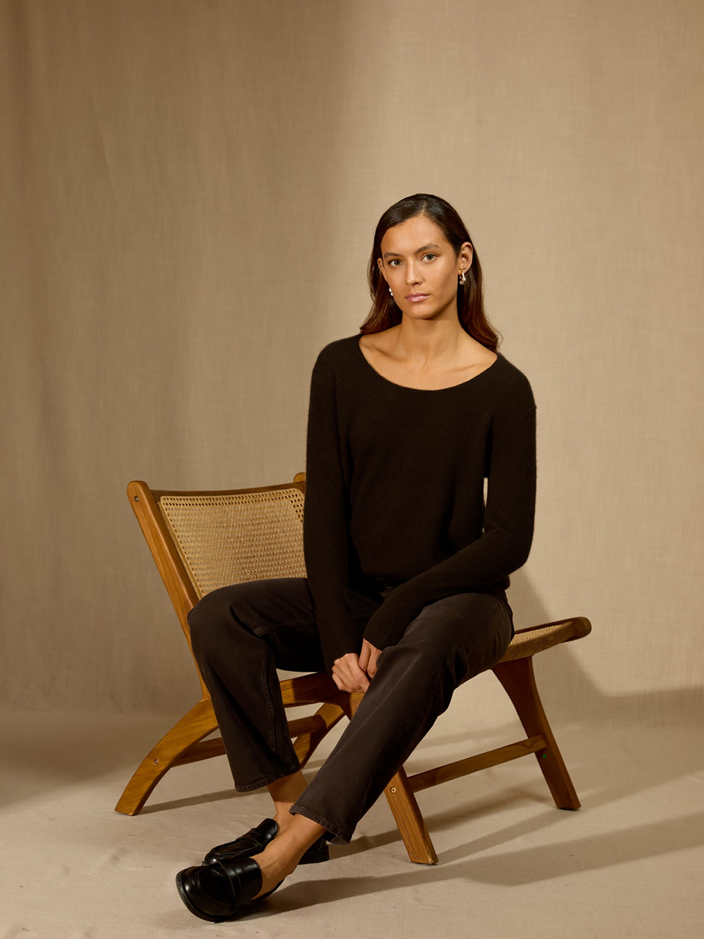 LINDSAY pull col bateau choco chiné 100% cachemire