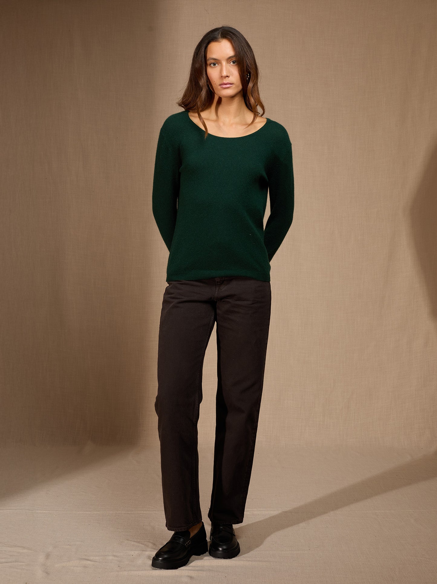 LINDSAY pull col bateau cyprès 100% cachemire