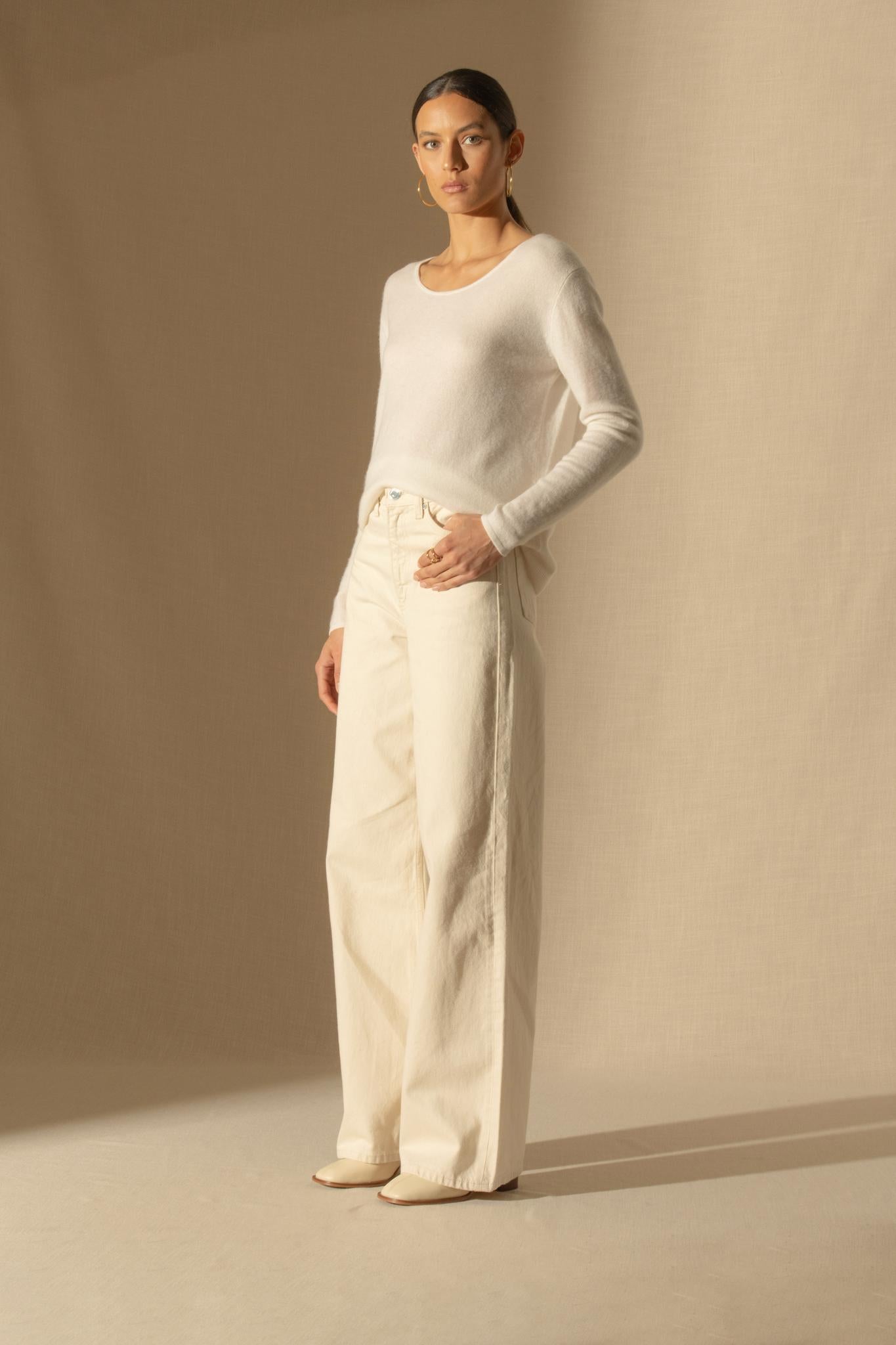 LINDSAY pull col bateau ivoire 100% cachemire