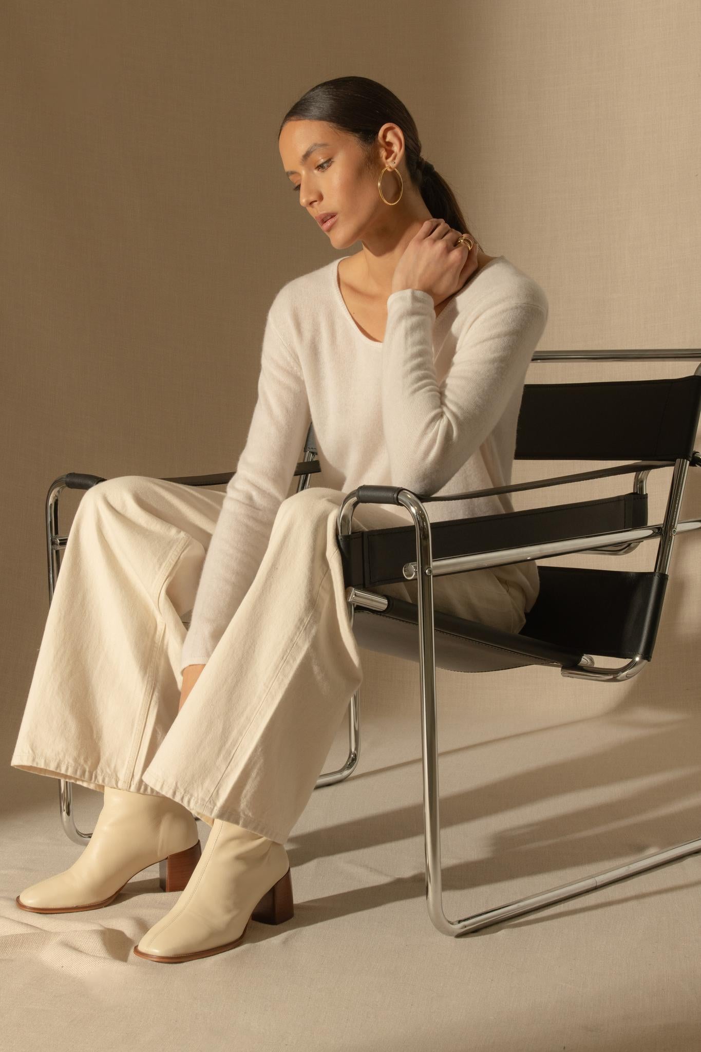 LINDSAY pull col bateau ivoire 100% cachemire