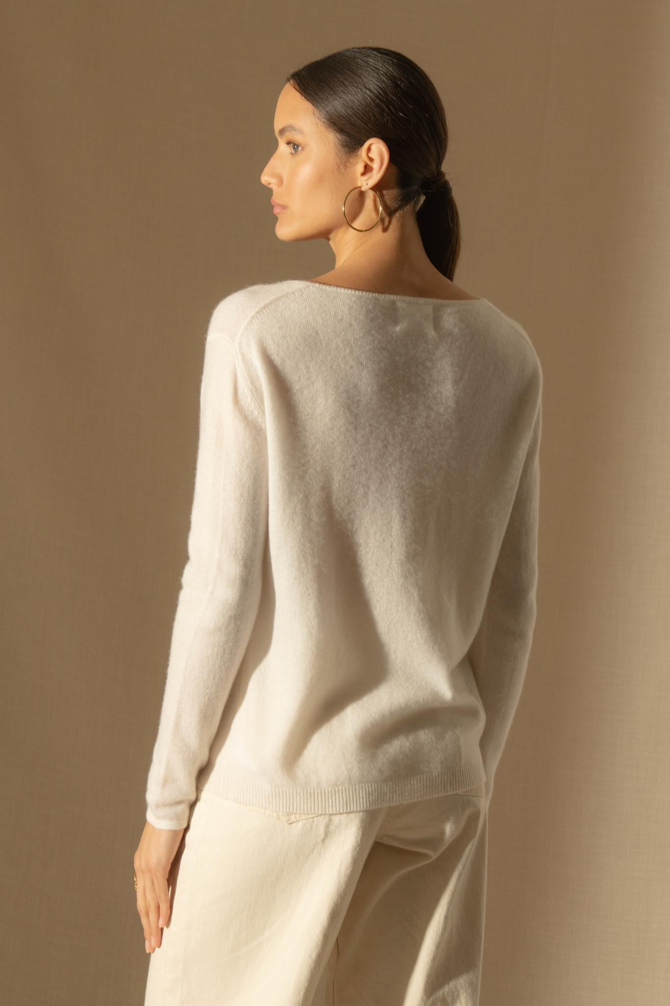 LINDSAY pull col bateau ivoire 100% cachemire