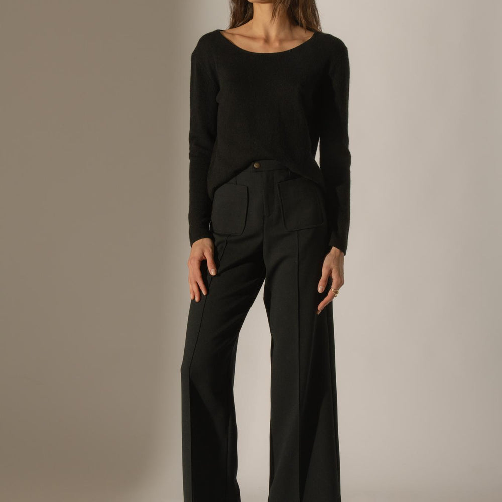 LINDSAY pull col bateau noir 100% cachemire