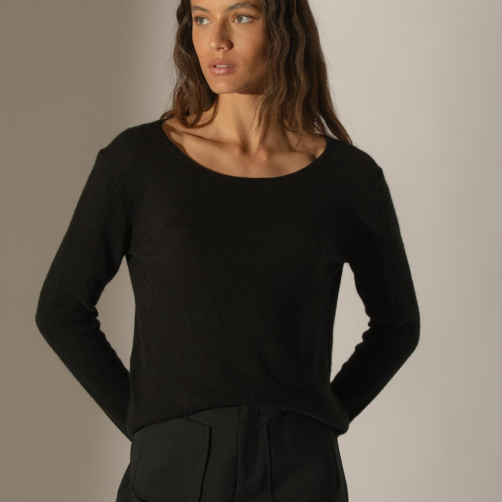 LINDSAY pull col bateau noir 100% cachemire