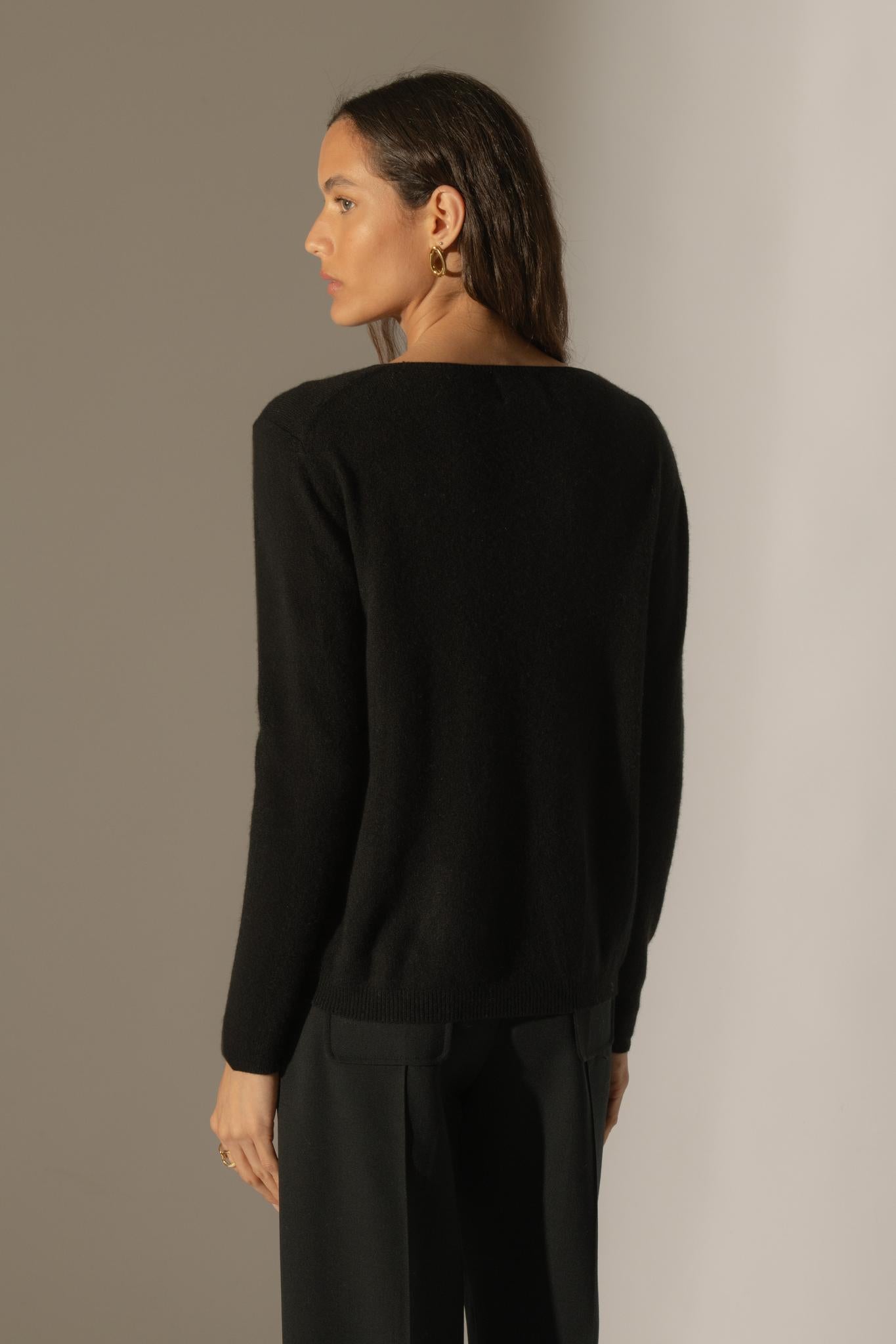 LINDSAY pull col bateau noir 100% cachemire