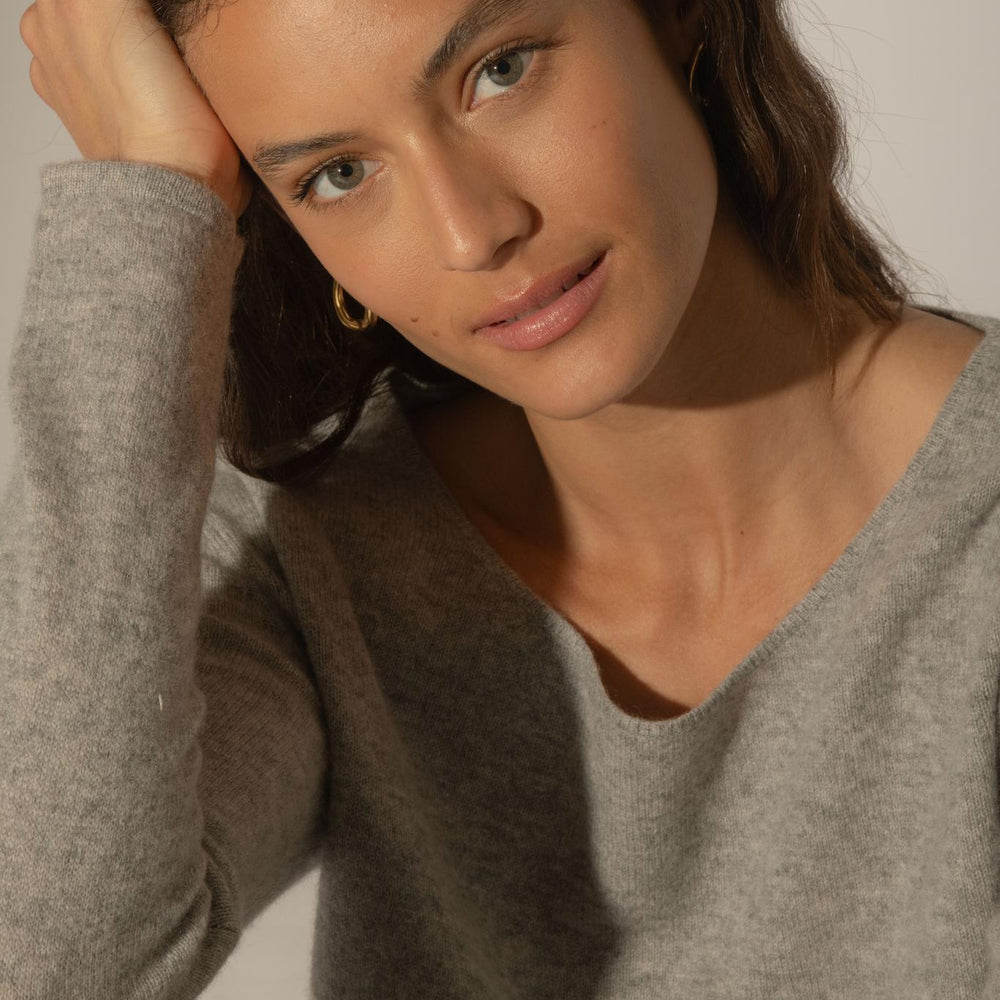 LINDSAY pull col bateau nuage chiné 100% cachemire