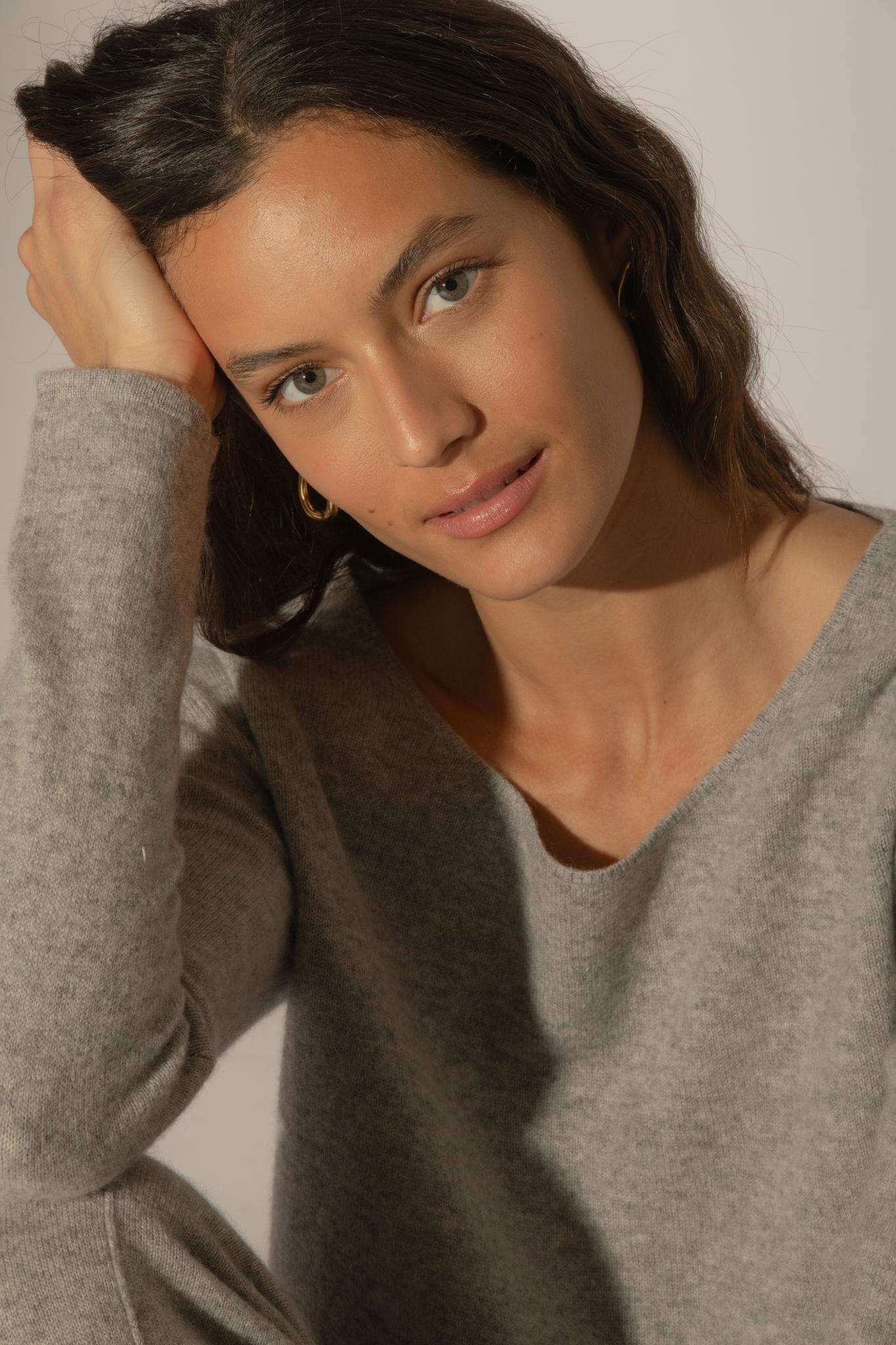 LINDSAY pull col bateau nuage chiné 100% cachemire