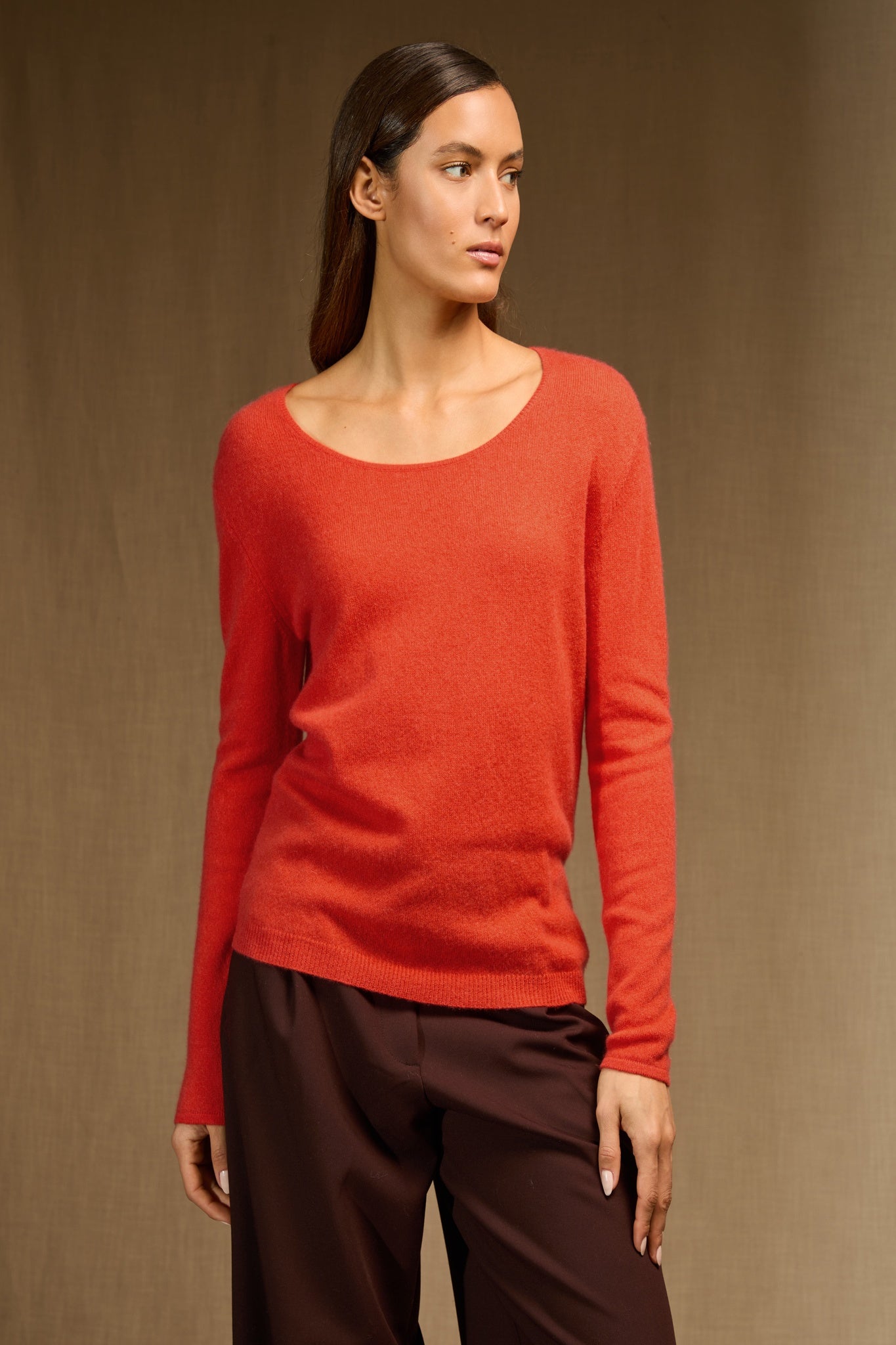 LINDSAY pull col bateau orange 100% cachemire