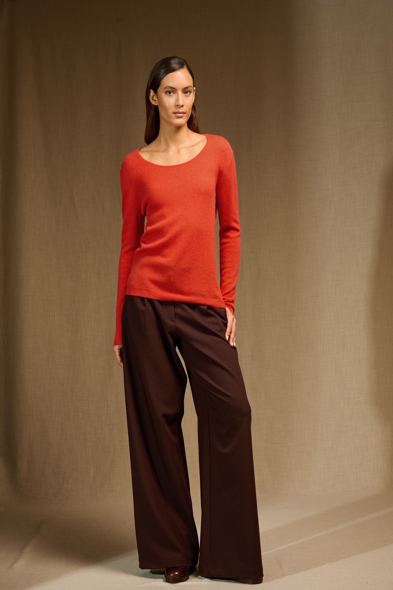 LINDSAY pull col bateau orange 100% cachemire