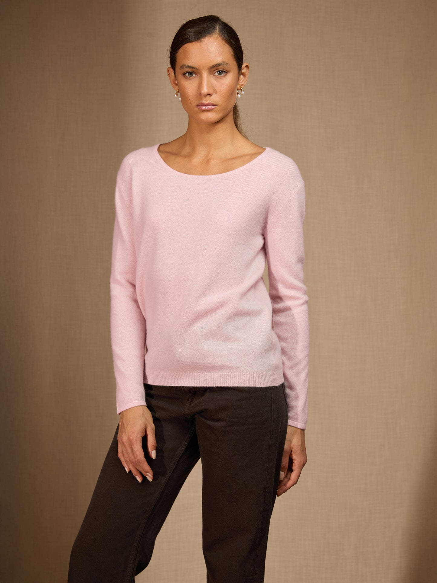 LINDSAY pull col bateau poudre 100% cachemire