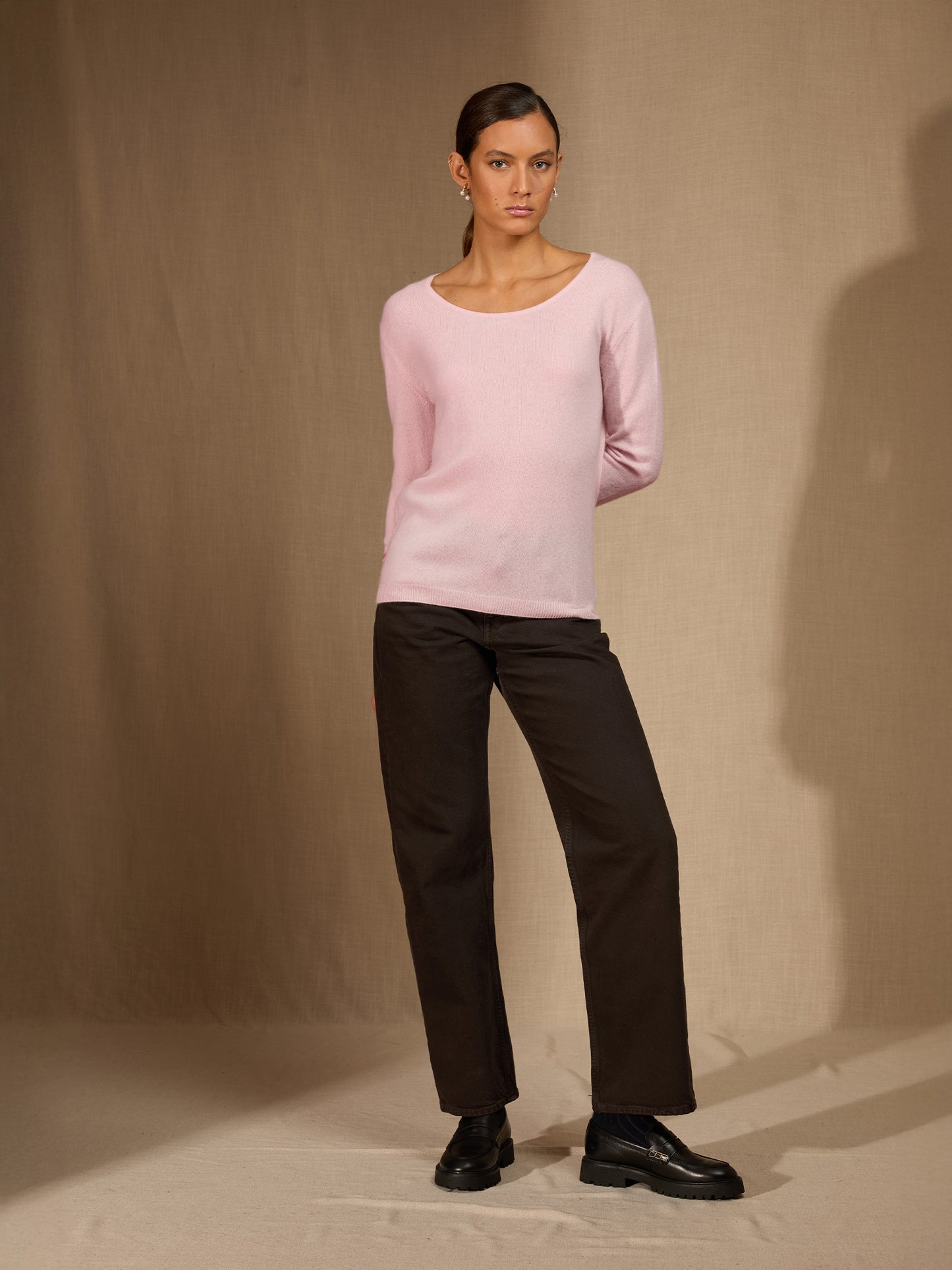 LINDSAY pull col bateau poudre 100% cachemire