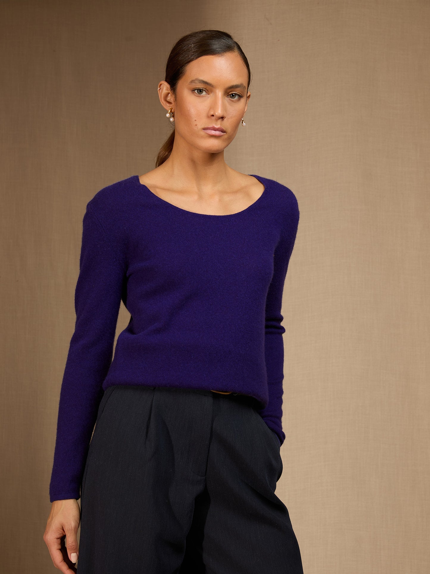 LINDSAY pull col bateau purple 100% cachemire