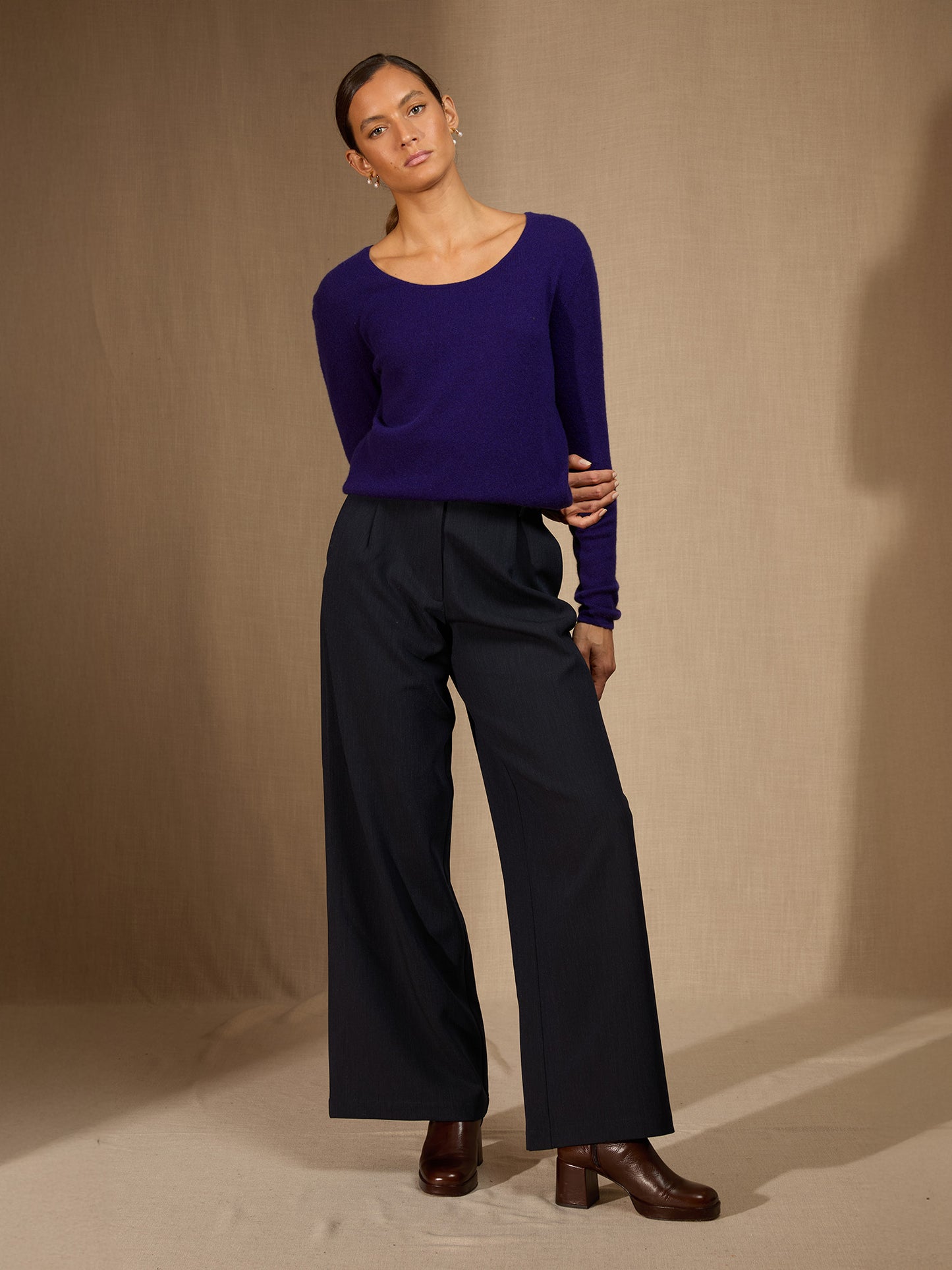 LINDSAY pull col bateau purple 100% cachemire