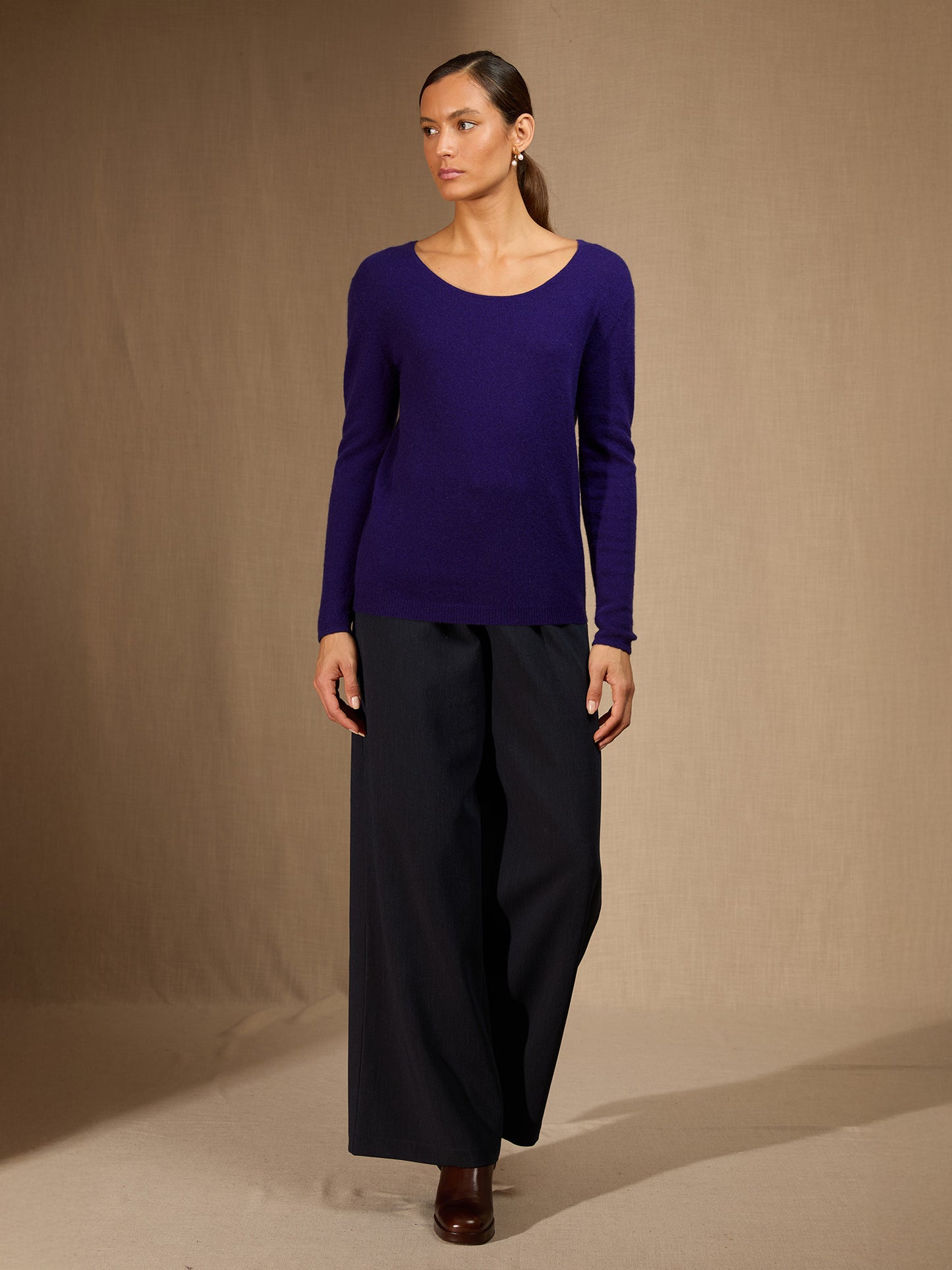 LINDSAY pull col bateau purple 100% cachemire